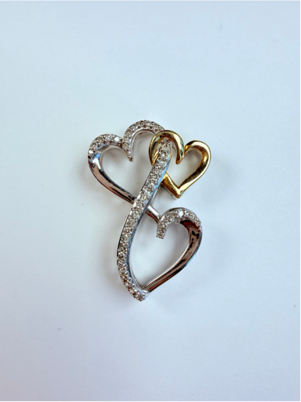 14K Gold Diamond Triple Open Heart 925 Sterling Silver Seymour Necklace Pendant